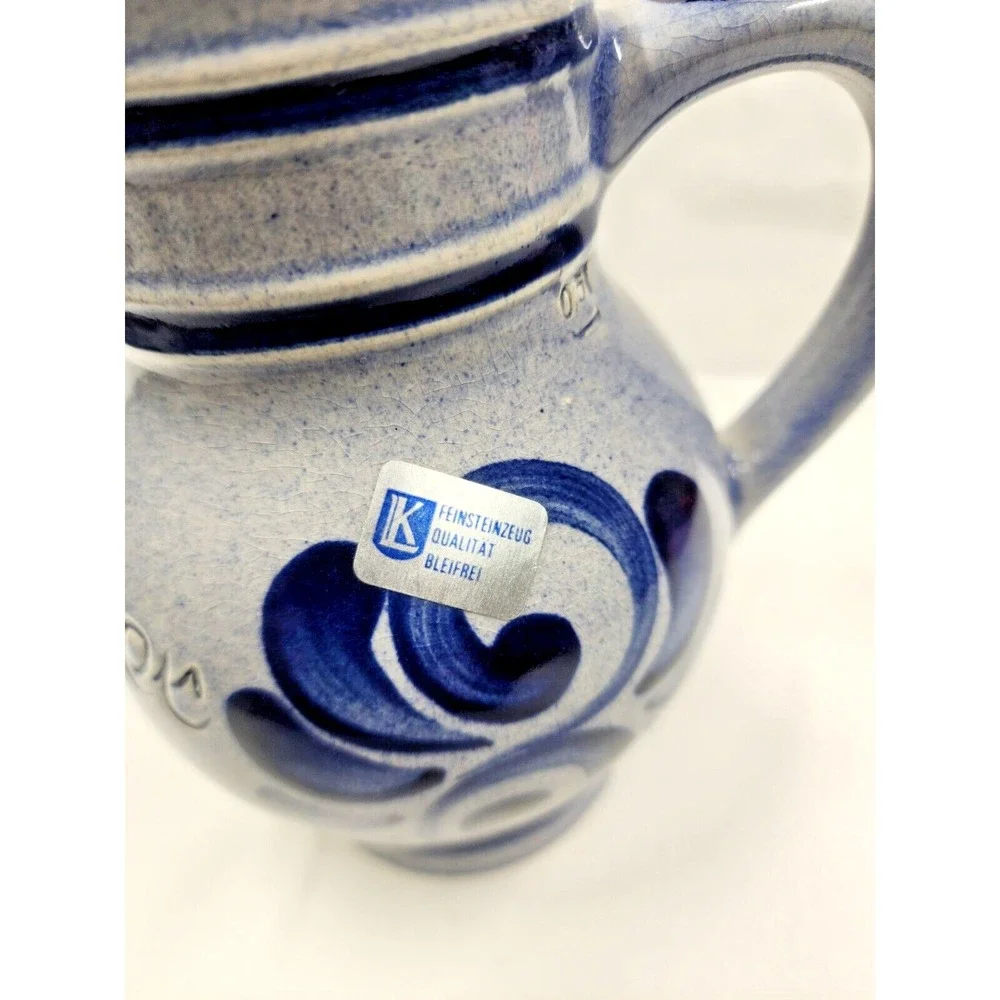 Vintage Steinheimer Krugle .5 Liter Stoneware Jug Cobalt Blue Swirl Design
